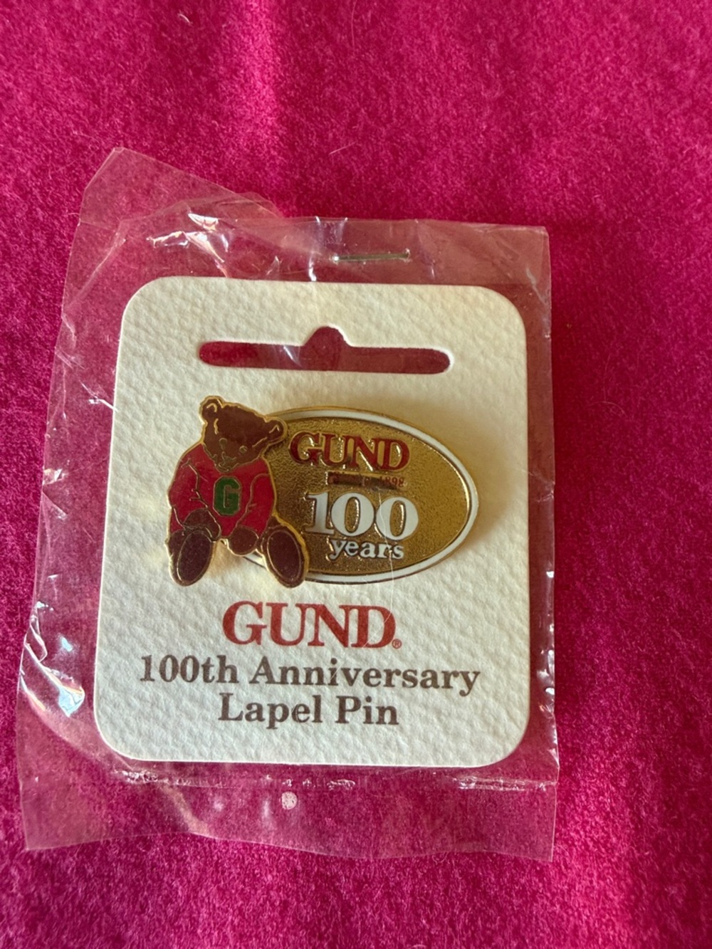 GUND Gold, Red & Green Centennial Bear Lapel Pin